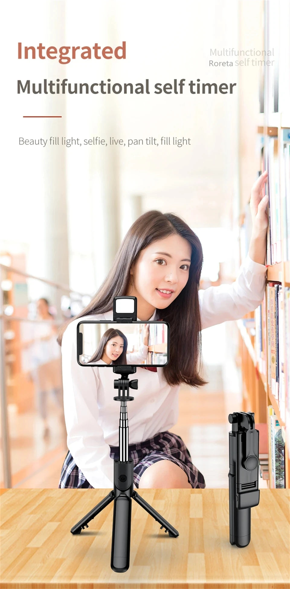 Bluetooth Selfie stick Tripod - Portable Phone Stand with Remote 