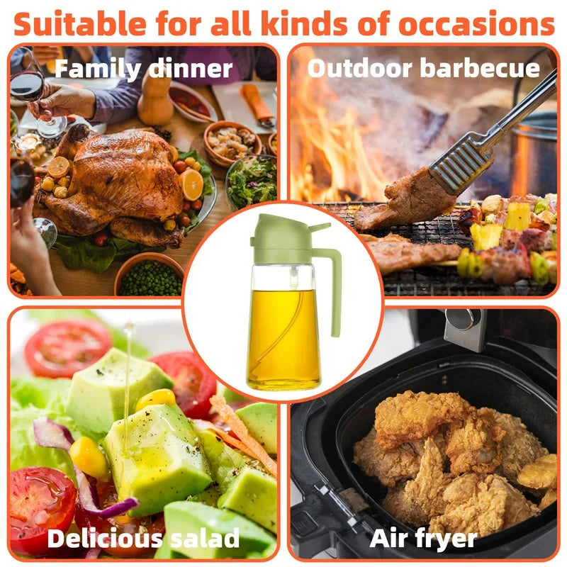 2-in-1 Oil Spray & Pour bottle - 500ml Kitchen Oil Dispenser