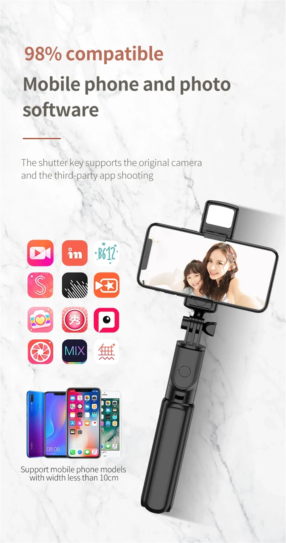 Bluetooth Selfie stick Tripod - Portable Phone Stand with Remote 