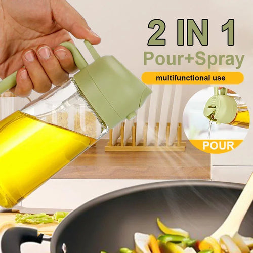 2-in-1 Oil Spray & Pour bottle - 500ml Kitchen Oil Dispenser